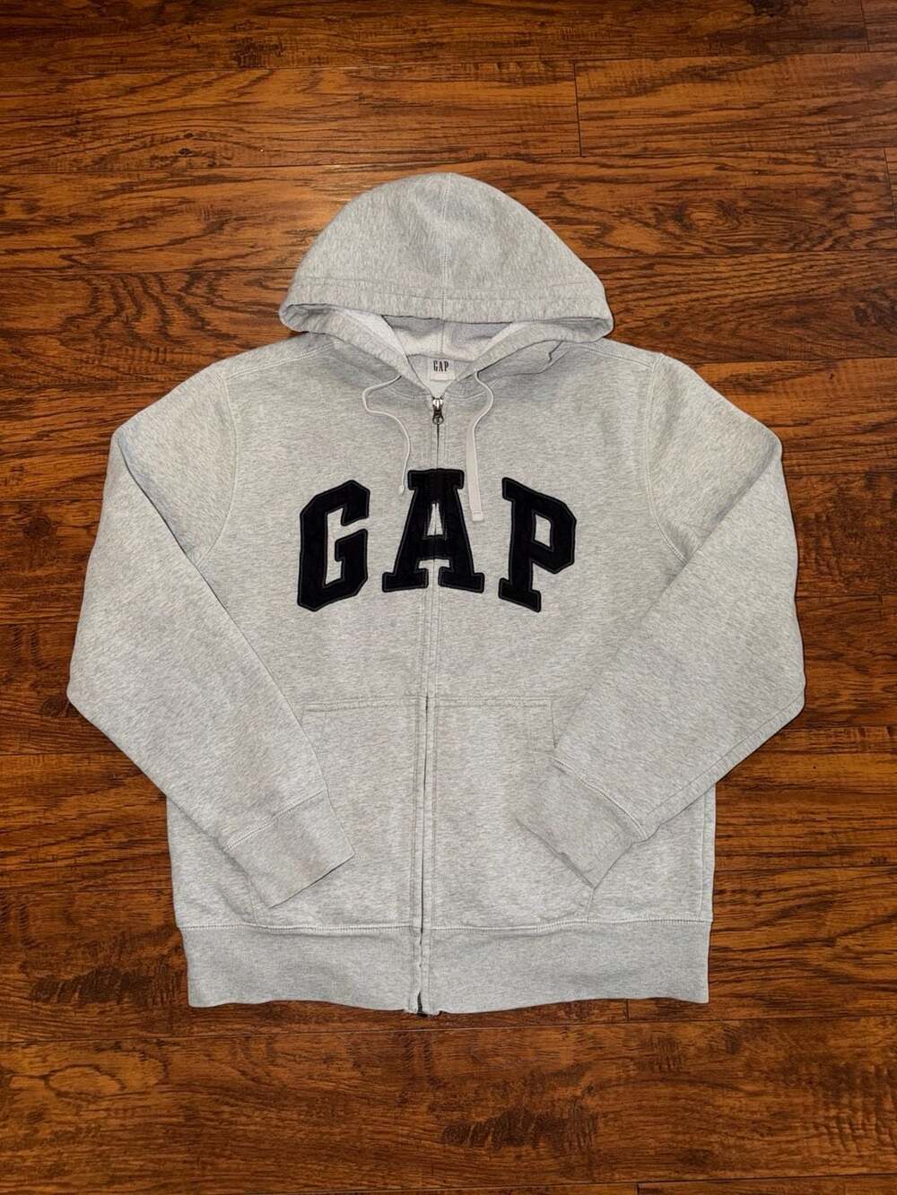 Gap Logo Zip Hoodie Size M Grey Black Full Zip Sweatshirt